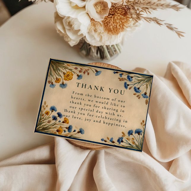 Tarjeta De Agradecimiento Vintage Blue Wildflower Wedding (Subido por el creador)
