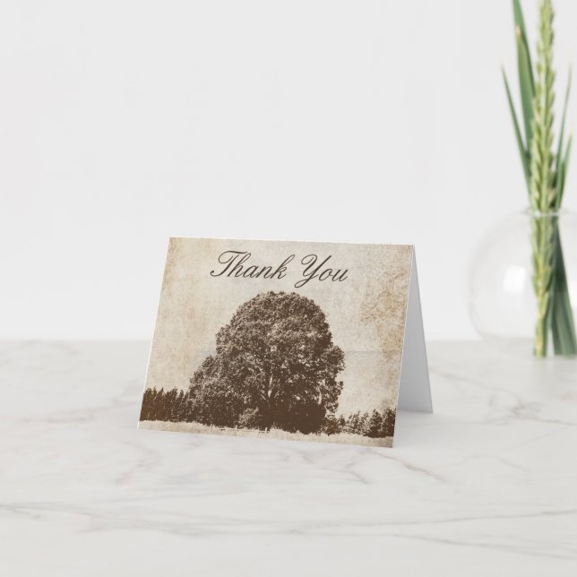 Tarjeta De Agradecimiento Vintage Brown Oak Tree Gracias (Anverso)
