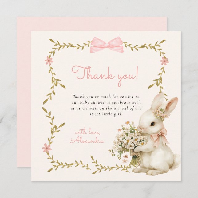 Tarjeta De Agradecimiento Vintage Bunny Baby Shower (Anverso / Reverso)