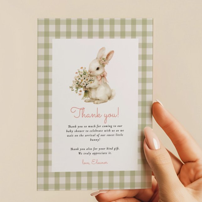 Tarjeta De Agradecimiento Vintage Bunny Gingham Baby Shower (Subido por el creador)