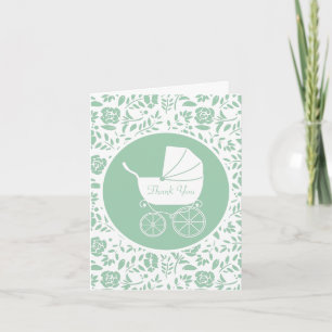 Tarjeta De Agradecimiento Vintage Carriage Baby Shower Green Gender Neutral