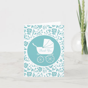 Tarjeta De Agradecimiento Vintage Carrie Baby Shower Cute Blue Boy