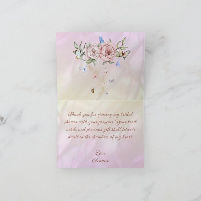 Tarjeta De Agradecimiento Vintage Champagne Peony Bridal Shower (Interior)