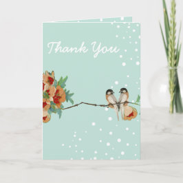 Tarjeta De Agradecimiento Vintage Cherry Blossom Love Bird Peach Mint