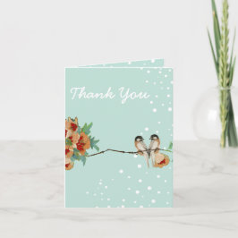 Tarjeta De Agradecimiento Vintage Cherry Blossom Love Bird Peach Mint