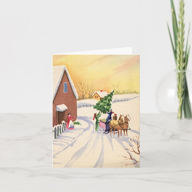 Tarjeta De Agradecimiento Vintage Christmas Gracias (Anverso)