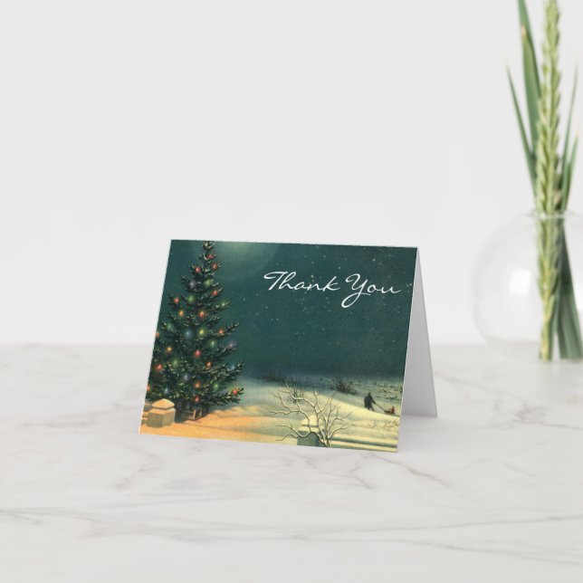 Tarjeta De Agradecimiento Vintage Christmas Gracias (Anverso)