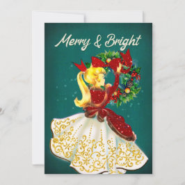 Tarjeta De Agradecimiento Vintage Christmas wreath purpurina de oro rojo chi