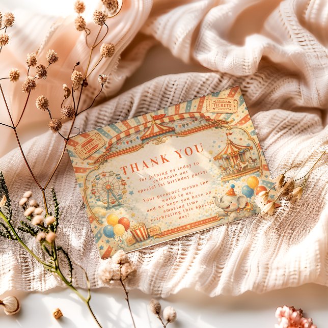 Tarjeta De Agradecimiento Vintage Circus Fairytale Birthday (Subido por el creador)