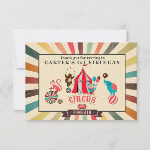 Tarjeta De Agradecimiento Vintage Circus Personalized Birday Gracias