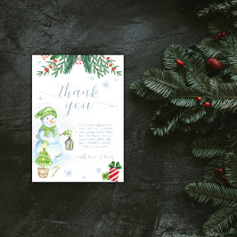 Tarjeta De Agradecimiento Vintage Cold Outside Floral Snowman Baby Shower