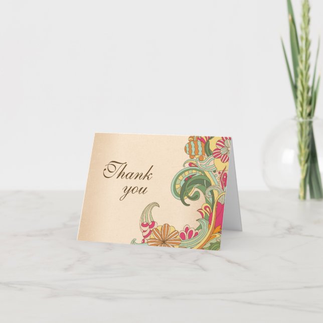 Tarjeta de agradecimiento vintage con espiral flor (Anverso)