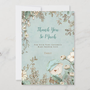 Tarjeta De Agradecimiento Vintage Cute Bear Floral Baby Shower
