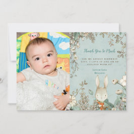 Tarjeta De Agradecimiento Vintage Cute Bunny Photo First Birday Gracias