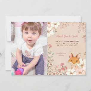 Tarjeta De Agradecimiento Vintage Cute Fox Photo Chica Primer Cumpleaños Gra