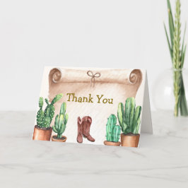 Tarjeta De Agradecimiento Vintage Desert Cactus Cowboy Boots Baby Shower