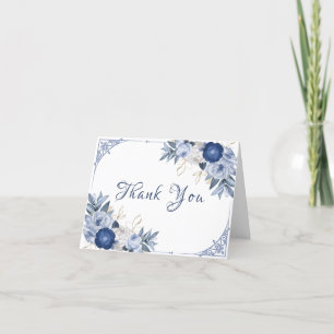 Tarjeta De Agradecimiento Vintage Elegant Blue Flower Frame Baby Shower