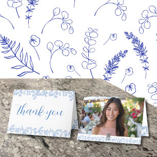 Tarjeta De Agradecimiento Vintage Floral Blue Bridal Shower