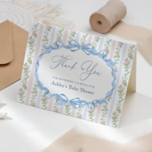 Tarjeta De Agradecimiento Vintage Floral Bow Baby Shower Gracias