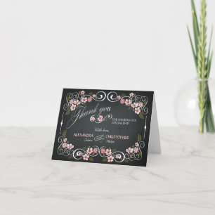 Tarjeta de agradecimiento vintage floral de pizarr
