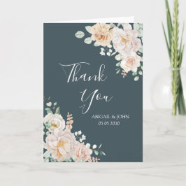 Tarjeta De Agradecimiento Vintage Floral Navy Blue Wedding Thank You Card