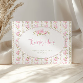 Tarjeta De Agradecimiento Vintage Floral Pink Rose