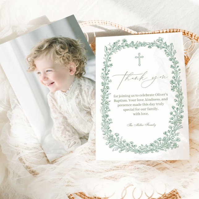 Tarjeta De Agradecimiento Vintage Floral Toile Baptism (Subido por el creador)