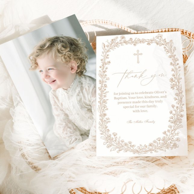 Tarjeta De Agradecimiento Vintage Floral Toile Baptism (Subido por el creador)