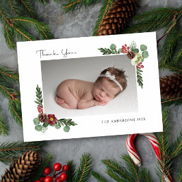 Tarjeta De Agradecimiento Vintage Floral Winter - Flat Gracias