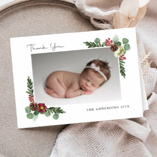 Tarjeta De Agradecimiento Vintage Floral Winter Gracias