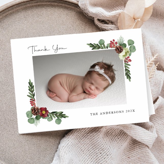Tarjeta De Agradecimiento Vintage Floral Winter Gracias (Vintage Floral Winter Thank You)