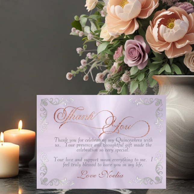 Tarjeta De Agradecimiento Vintage Frame & Tiara Lavender Quinceanera (Subido por el creador)