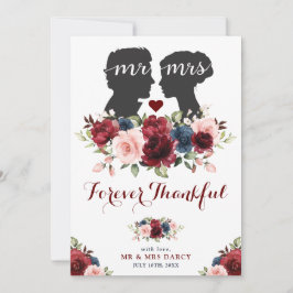 Tarjeta De Agradecimiento Vintage Garden Navy Maroon Rosas Sr. Silhouette