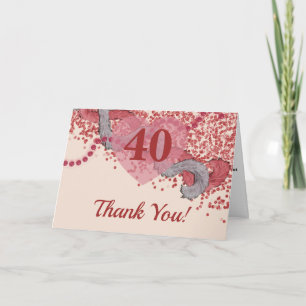Tarjeta De Agradecimiento Vintage Glam 40 cumpleaños Plumas rojas Gracias 