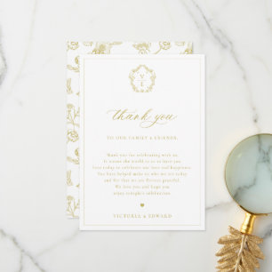 Tarjeta De Agradecimiento Vintage Gold Escudo Wedding Table