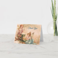 Vintage - Gracias - Dos ángeles en rosa y azul,