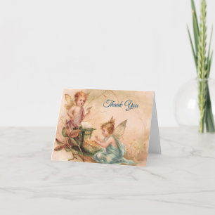 Tarjeta De Agradecimiento Vintage - Gracias - Dos ángeles en rosa y azul,