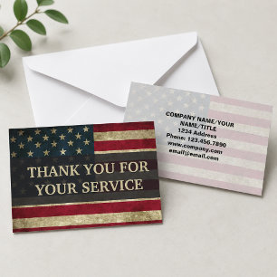 Tarjeta De Agradecimiento VINTAGE Gracias por su servicio Bandera Americana