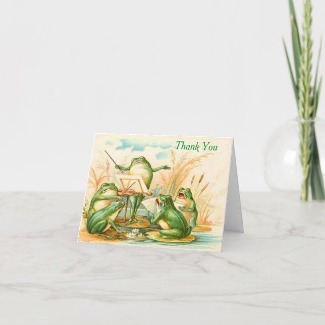 Tarjeta De Agradecimiento Vintage - Gracias - Ranas musicales, (Anverso)