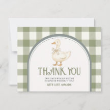 Vintage Green Goose Baby Shower Thankyou Card