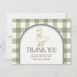 Tarjeta De Agradecimiento Vintage Green Goose Baby Shower Thankyou Card