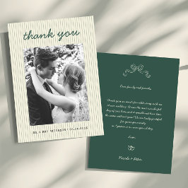 Tarjeta De Agradecimiento Vintage Handwritten Green Stripes Photo Wedding