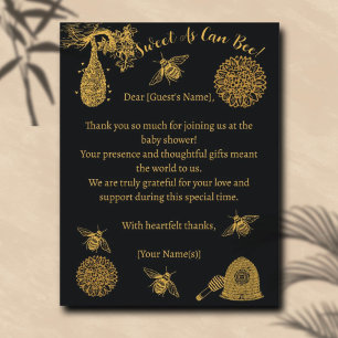 Tarjeta De Agradecimiento Vintage Honey Bumblebee Black Baby Shower