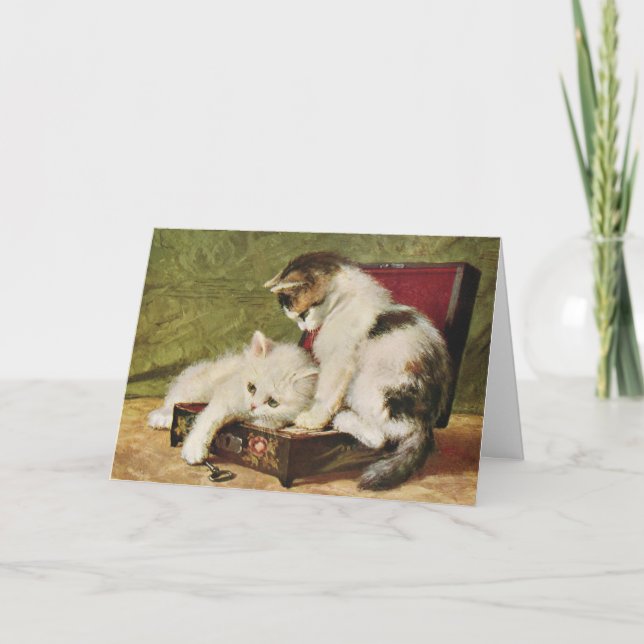 Tarjeta De Agradecimiento Vintage Kittens Art, Your Text (Anverso)
