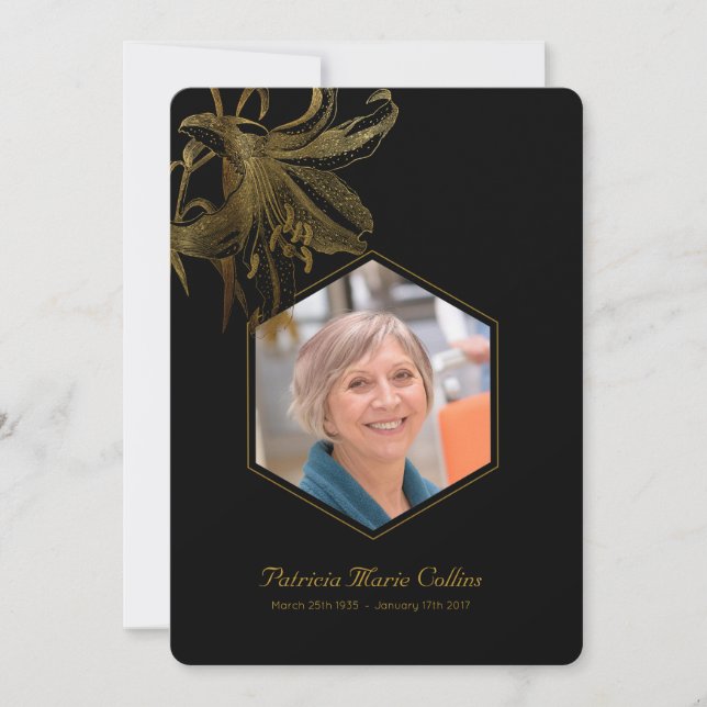 Tarjeta De Agradecimiento Vintage Lilies Gold Memorial. (Anverso)