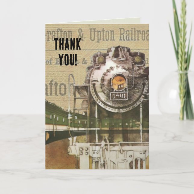 Tarjeta De Agradecimiento Vintage Locomotive Train Steampunk Engine (Anverso)