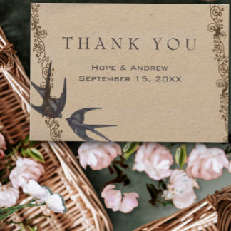 Tarjeta De Agradecimiento Vintage Love Bird Naval Boda Gracias