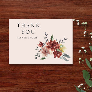 Tarjeta De Agradecimiento Vintage Marsala Rubor Pewter Floral