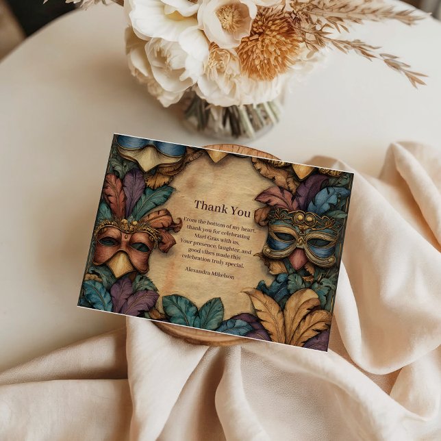 Tarjeta De Agradecimiento Vintage Masked Mardi Gras Masquerade (Subido por el creador)