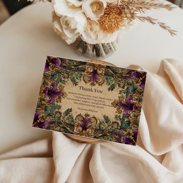Tarjeta De Agradecimiento Vintage Masquerade Mardi Gras Elegance (Subido por el creador)